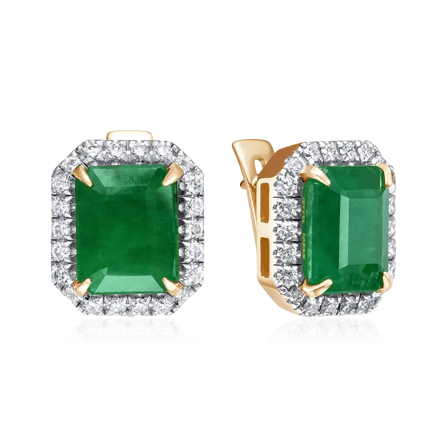 Серьги с изумрудом, бриллиантами из красного золота 585 пробы, фото № 1