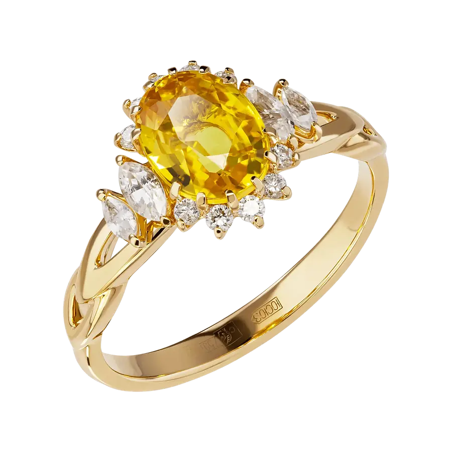 Серьги с сапфиром, бриллиантами из желтого золота 750 пробы, фото № 2