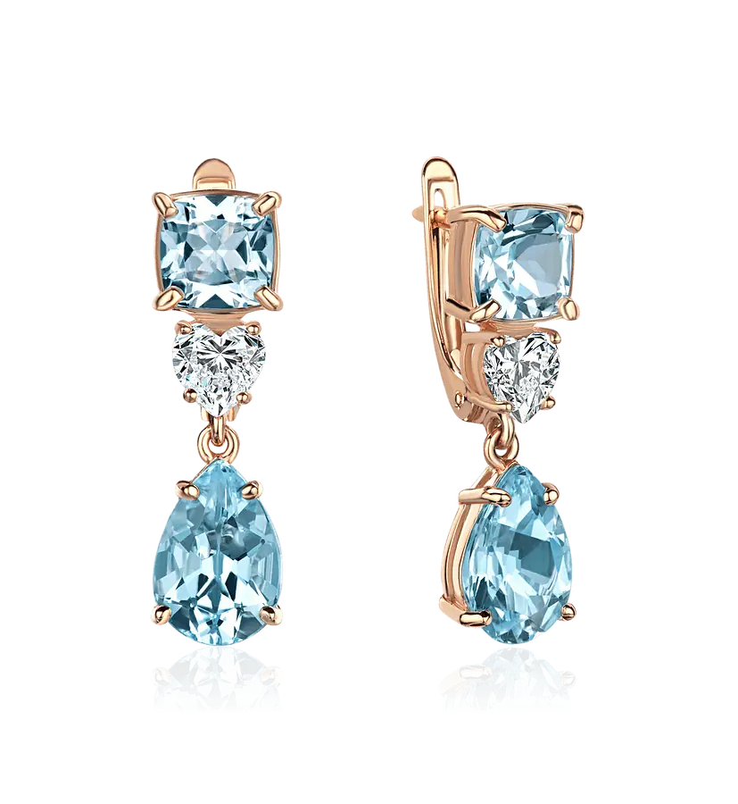 Серьги с топазом, фианитом из красного золота 585 пробы, фото № 1