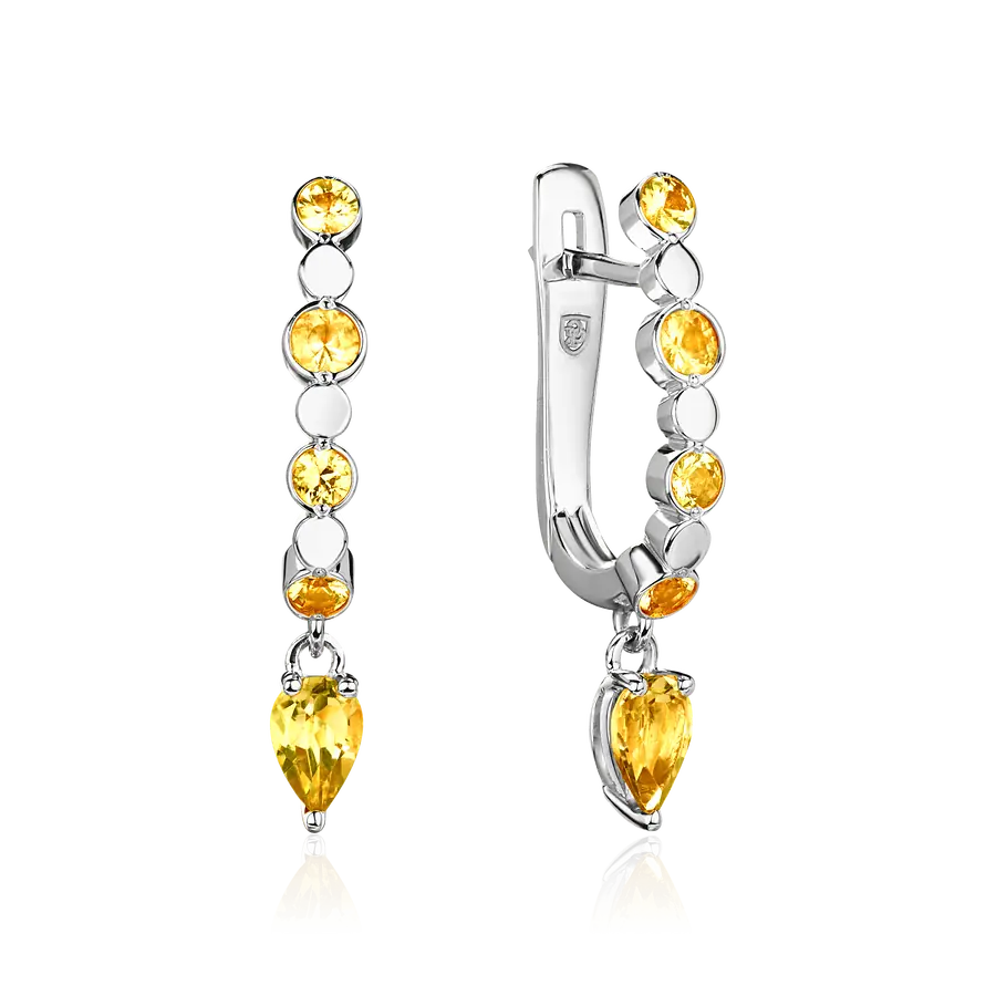 Серьги с сапфиром, цитрином из белого золота 585 пробы, фото № 1
