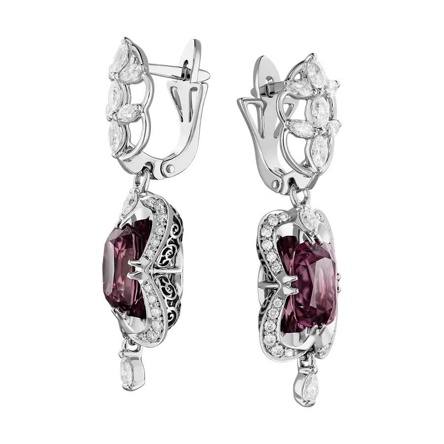 Серьги с шпинелью, бриллиантами из белого золота 750 пробы, фото № 2