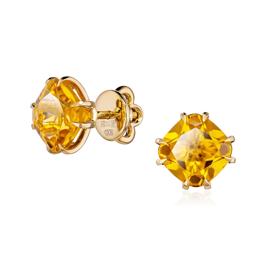 Серьги с цитрином из желтого золота 750 пробы, фото № 1
