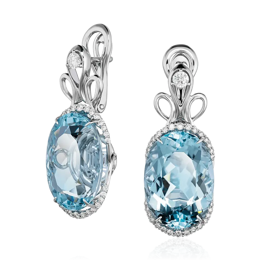Серьги с аквамарином, бриллиантами из белого золота 750 пробы, фото № 1