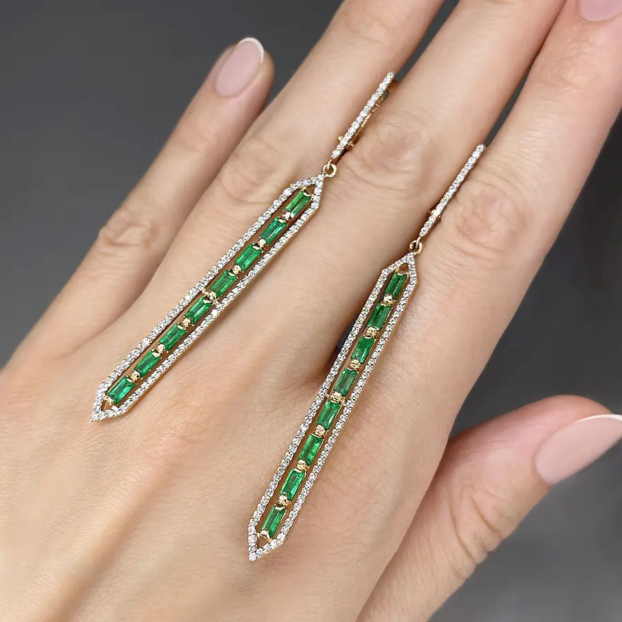 Серьги с изумрудом, бриллиантами из красного золота 585 пробы, фото № 4