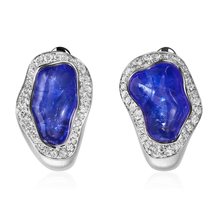 Серьги с танзанитом, бриллиантами из белого золота 750 пробы, фото № 1