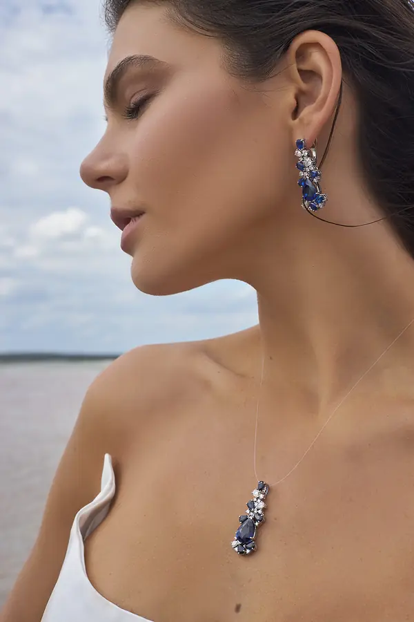 Кольцо с сапфиром, бриллиантами из белого золота 750 пробы, фото № 5