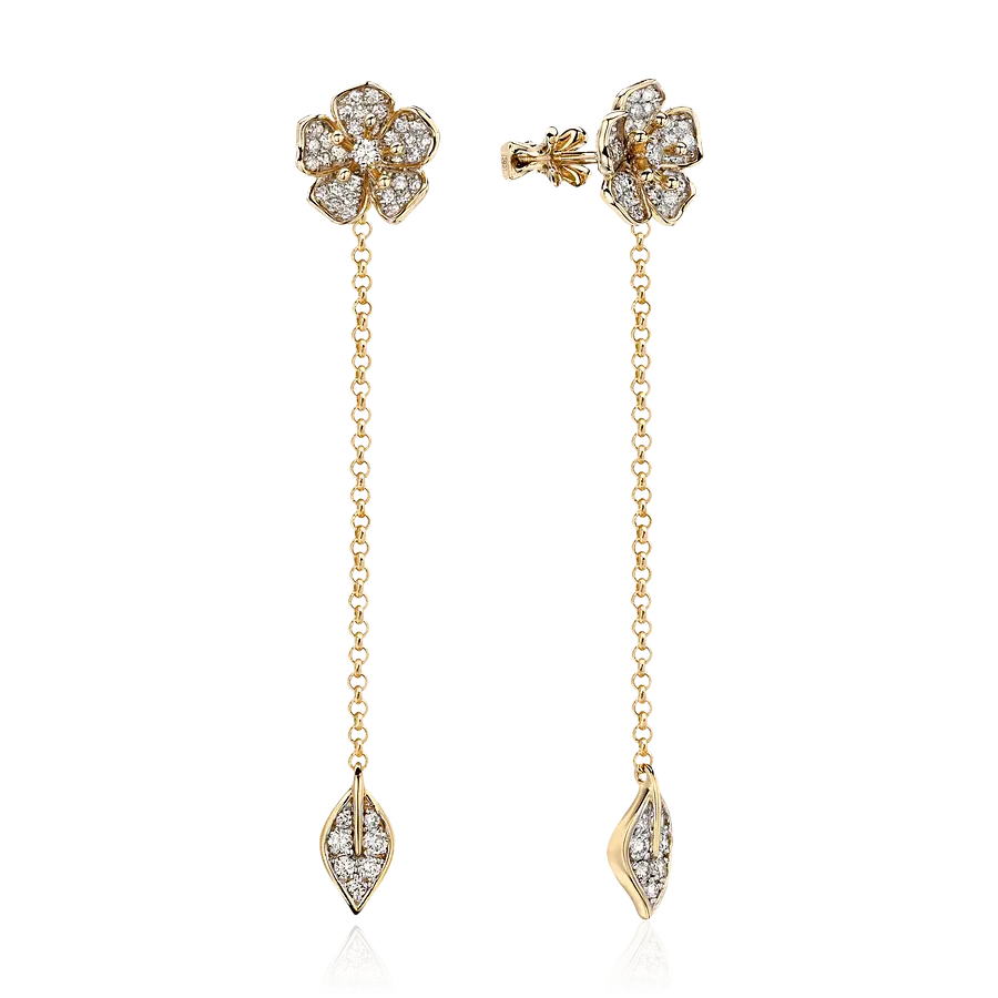 Серьги в виде цветов с бриллиантами из желтого золота 585 пробы, фото № 1