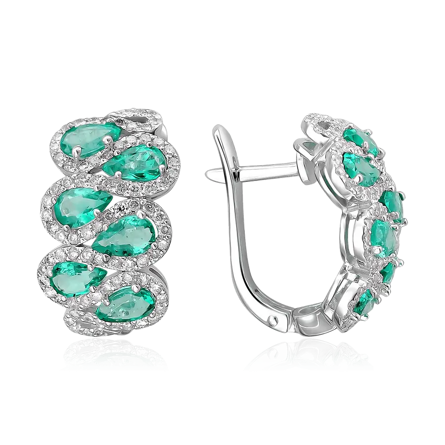 Серьги с бриллиантами, изумрудом из белого золота 585 пробы, фото № 1
