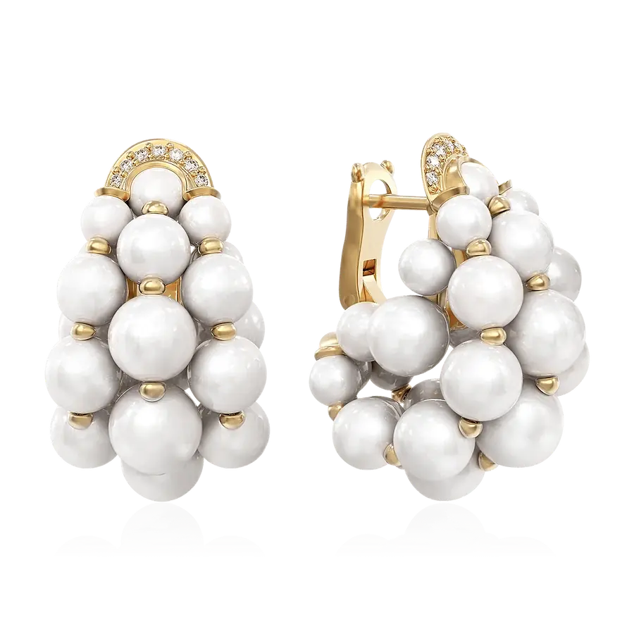 Серьги с бриллиантами, жемчугом из белого золота 585 пробы, фото № 1