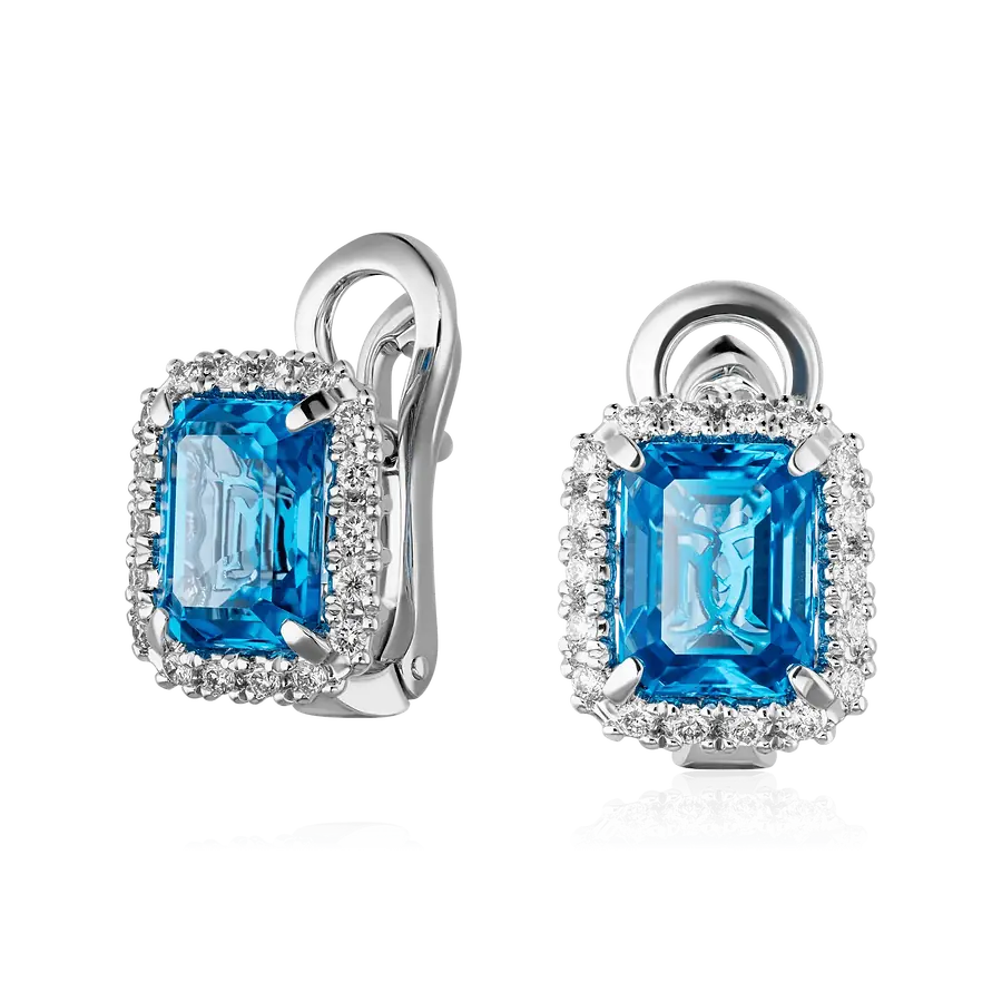 Серьги с топазом, бриллиантами из белого золота 585 пробы, фото № 1