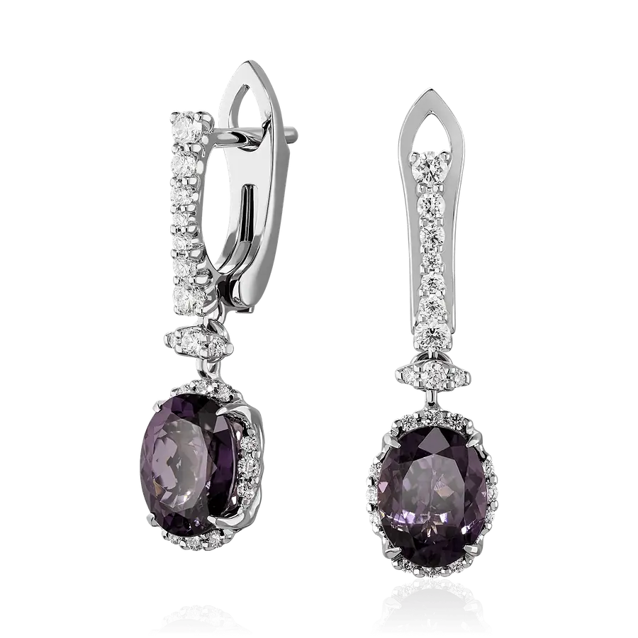 Серьги с шпинелью, бриллиантами из белого золота 585 пробы, фото № 1