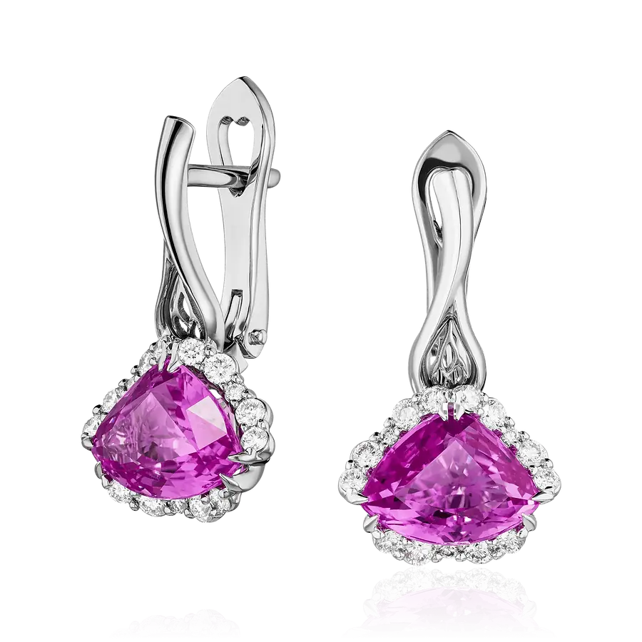 Серьги с сапфиром, бриллиантами из белого золота 750 пробы, фото № 1