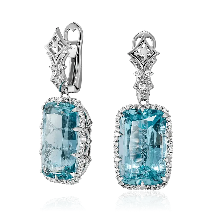 Серьги с аквамарином, бриллиантами из белого золота 750 пробы, фото № 1