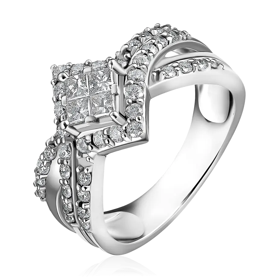 Кольцо с бриллиантами из белого золота 585 пробы, фото № 1