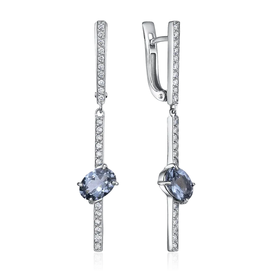 Серьги с шпинелью, бриллиантами из белого золота 585 пробы, фото № 1