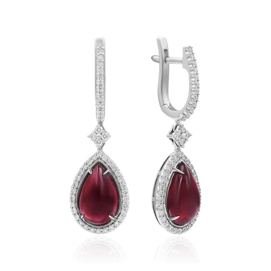 Серьги с рубином, бриллиантами из белого золота 750 пробы, фото № 1