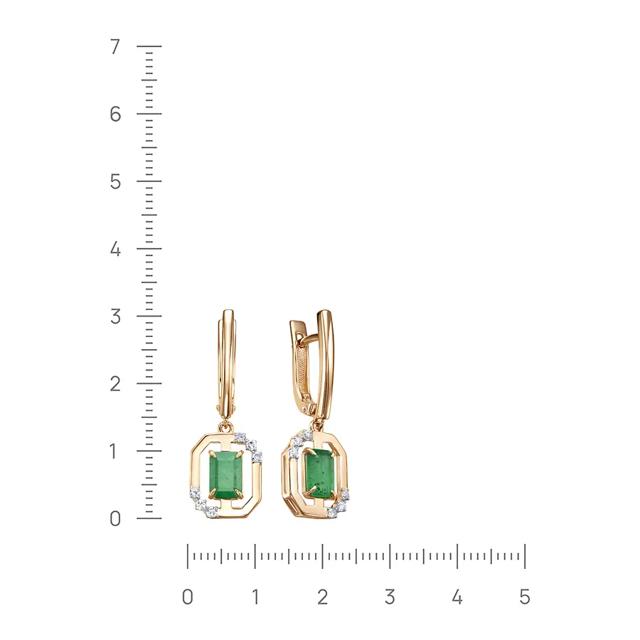 Серьги с изумрудом, бриллиантами из красного золота 585 пробы, фото № 2