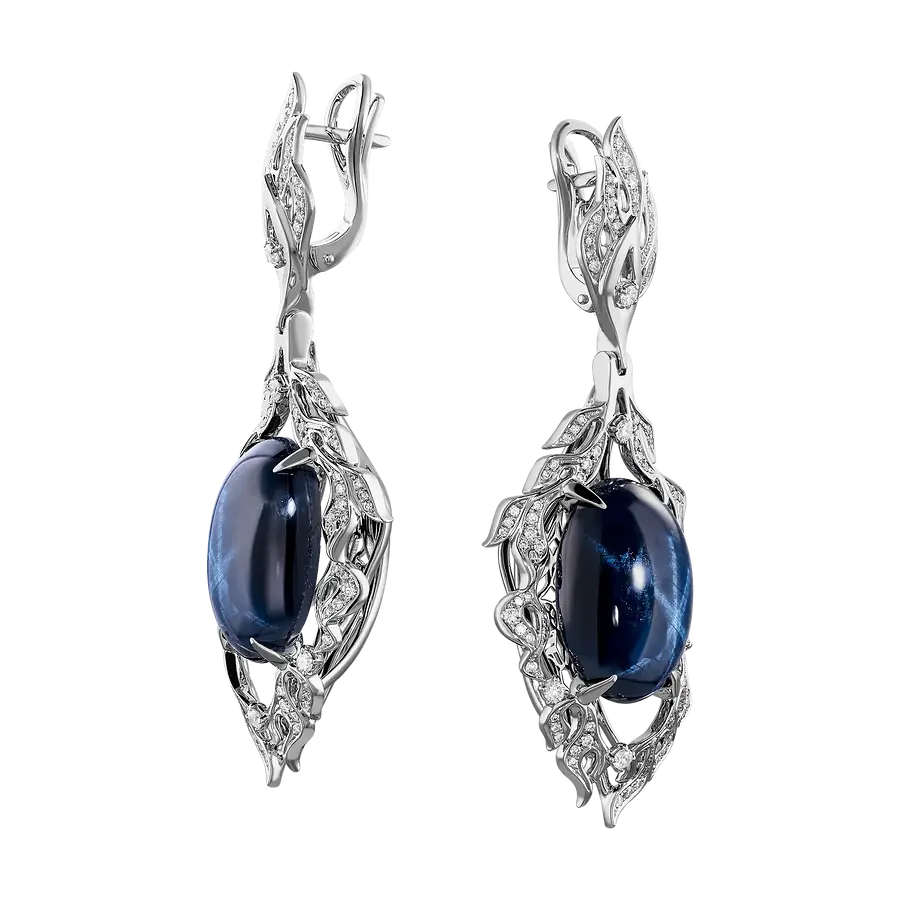 Серьги с бриллиантами, корундом из белого золота 585 пробы, фото № 2