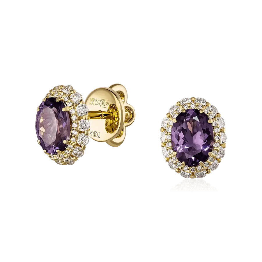 Серьги с шпинелью, бриллиантами из желтого золота 750 пробы, фото № 1
