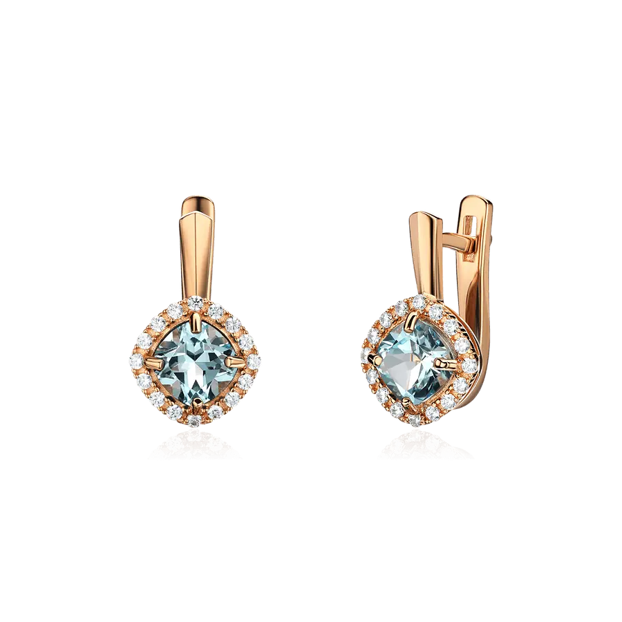 Серьги с топазом, фианитом из красного золота 585 пробы, фото № 1