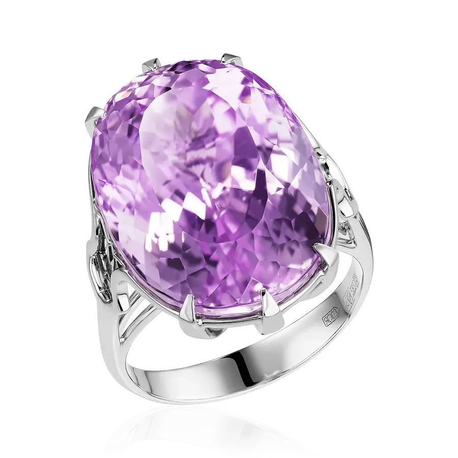 Кольцо с кунцитом из белого золота 585 пробы, фото № 1