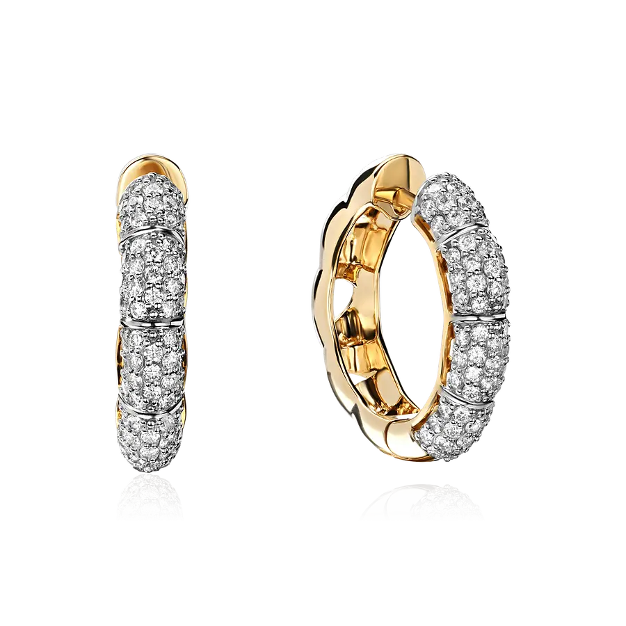 Серьги с бриллиантами из комбинированного золота 585 пробы, фото № 1