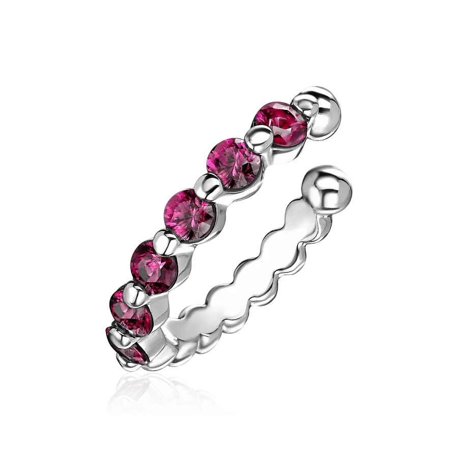 Серьга кафф с рубином из белого золота 585 пробы, фото № 1