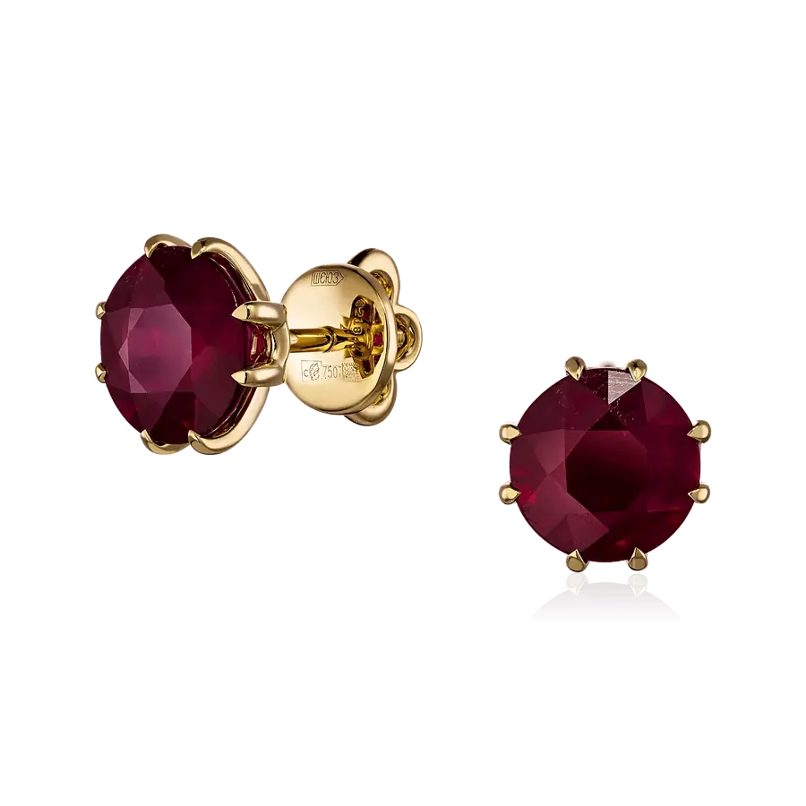 Серьги с рубином из желтого золота 750 пробы, фото № 1