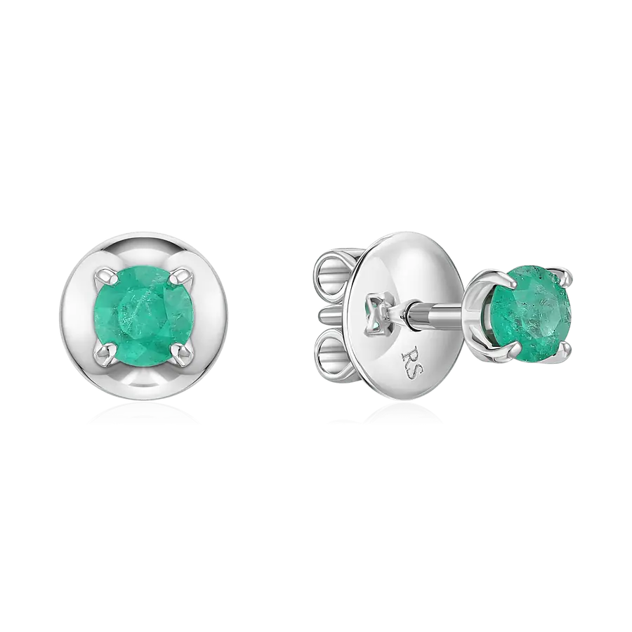 Серьги с изумрудом из белого золота 585 пробы, фото № 1