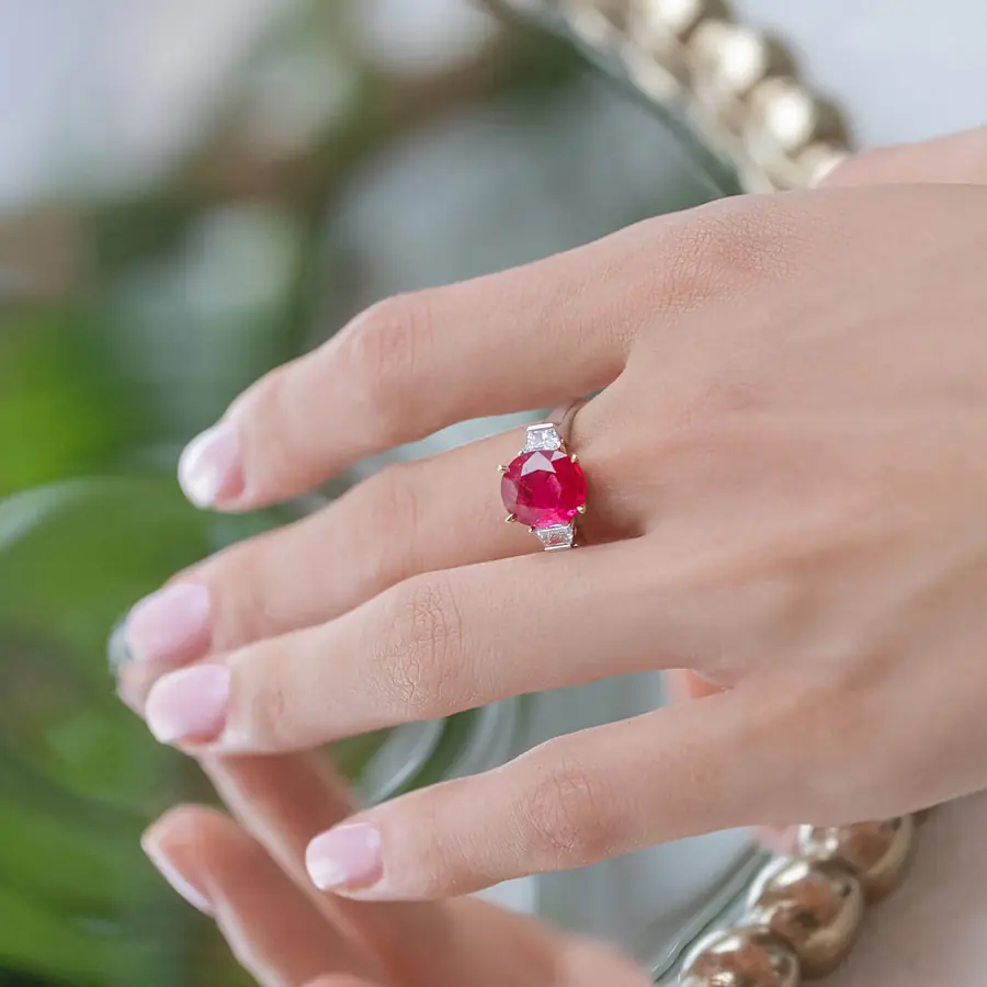 Кольцо с рубином 3,52ct и бриллиантами в белом золоте 750 пробы, фото № 3