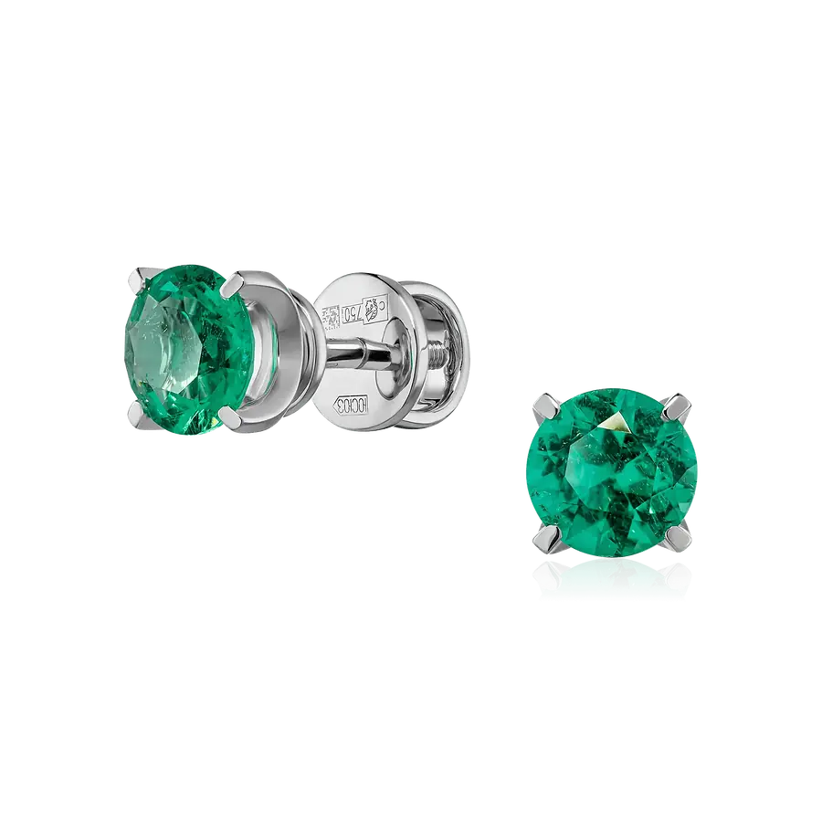 Серьги с изумрудом из белого золота 750 пробы, фото № 1