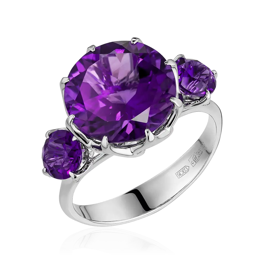 Кольцо с аметистом из белого золота 585 пробы, фото № 1