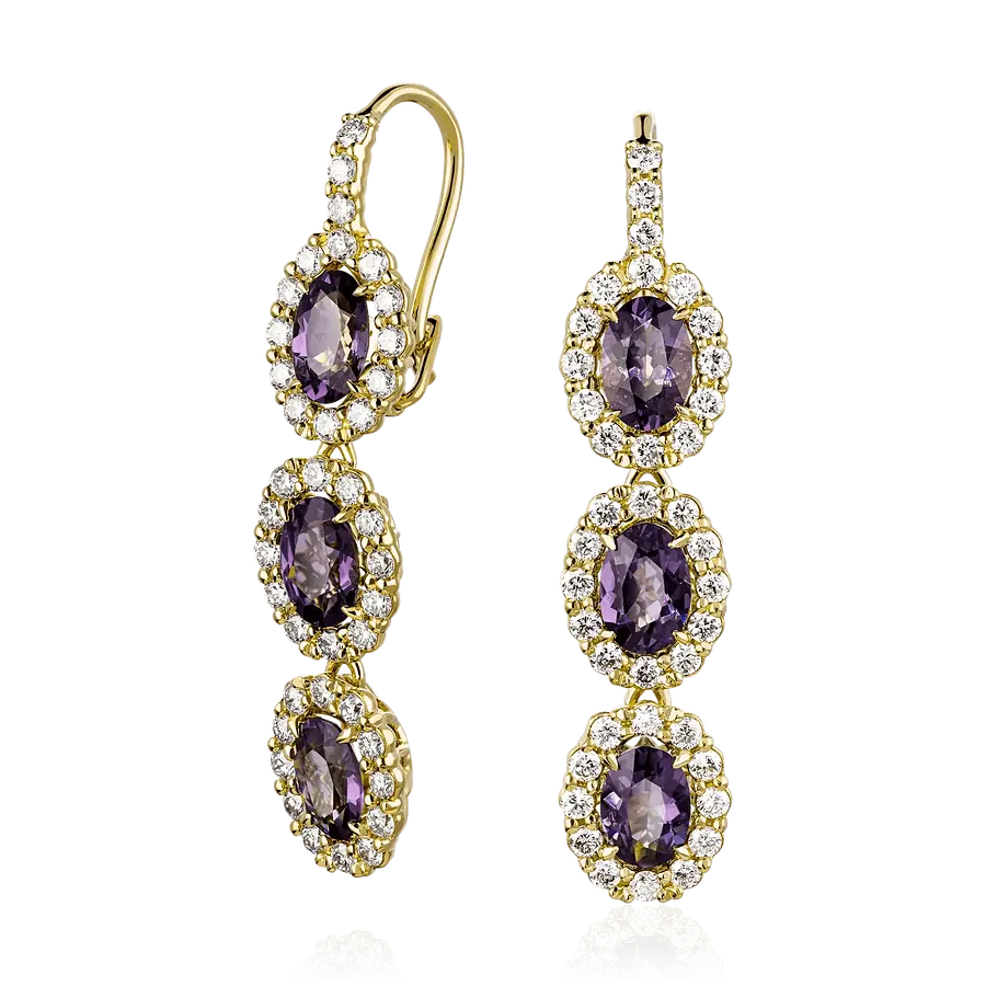 Серьги с шпинелью, бриллиантами из желтого золота 750 пробы, фото № 1