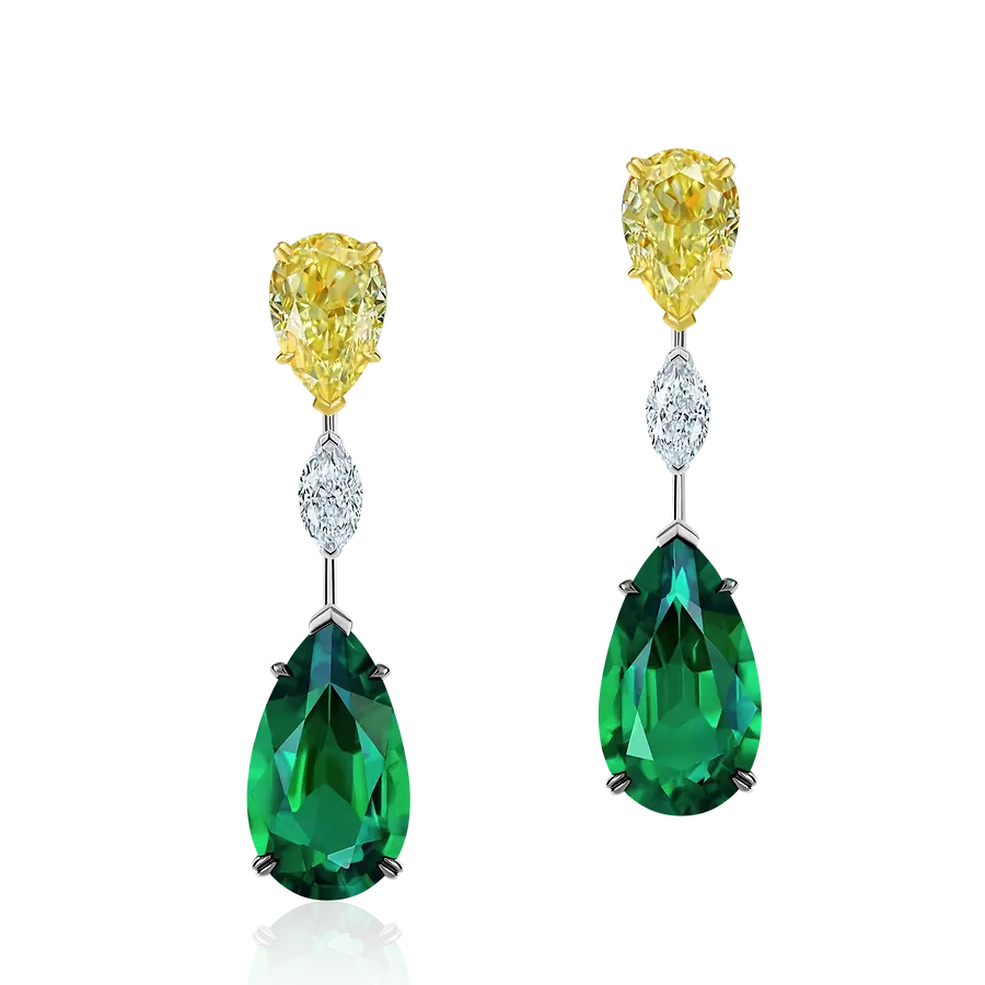 Серьги с изумрудом, бриллиантами из белого золота 750 пробы, фото № 3