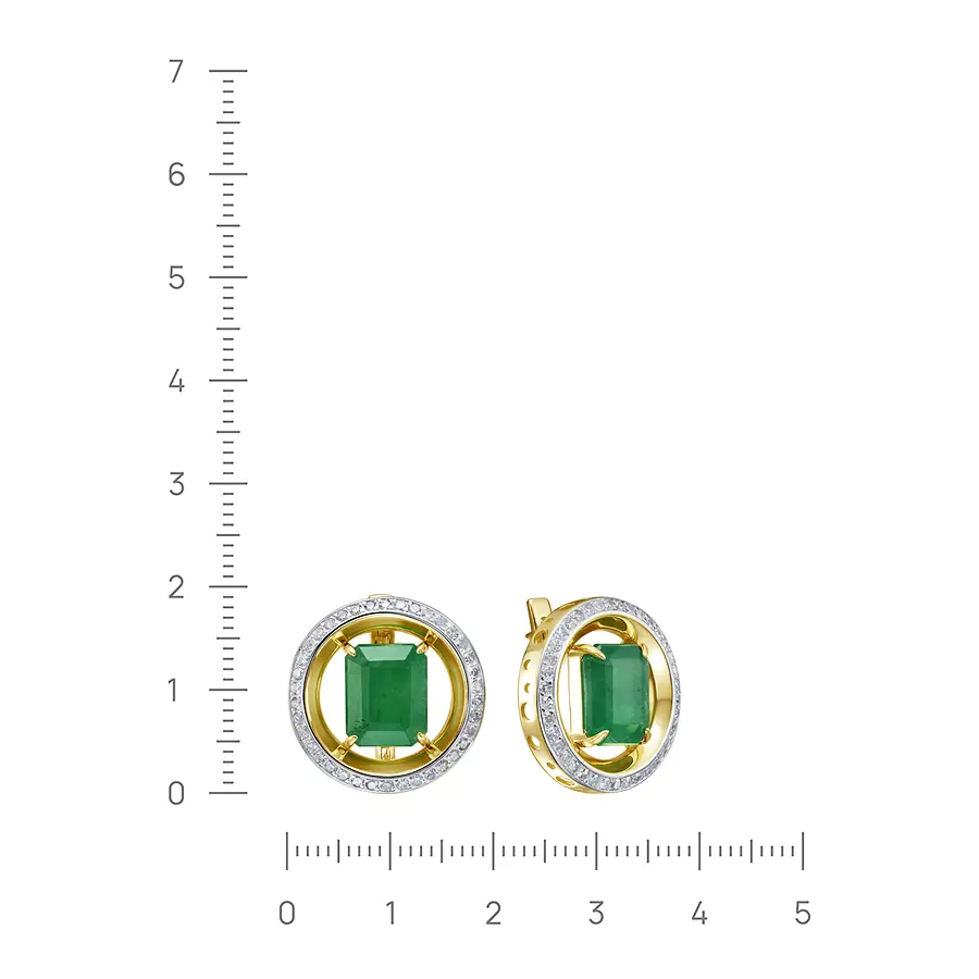 Серьги с изумрудом, бриллиантами из желтого золота 585 пробы, фото № 2