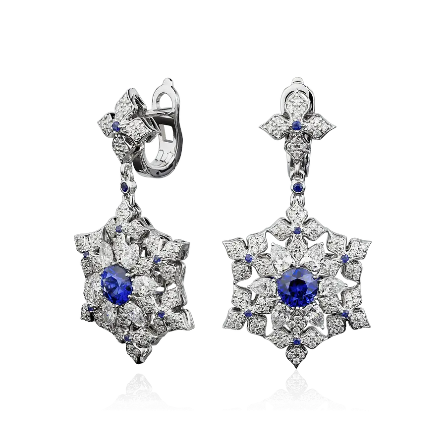 Серьги с сапфирами, бриллиантами из белого золота 750 пробы, фото № 1