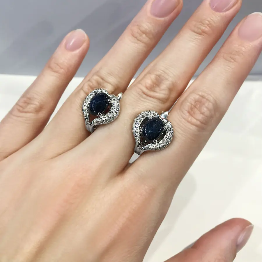 Серьги с сапфиром и бриллиантами из белого золота 585 пробы, фото № 5