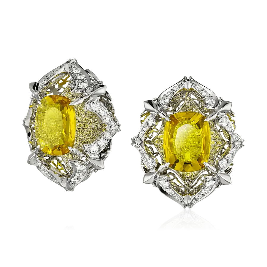 Серьги с сапфиром, бриллиантами из белого золота 750 пробы, фото № 1