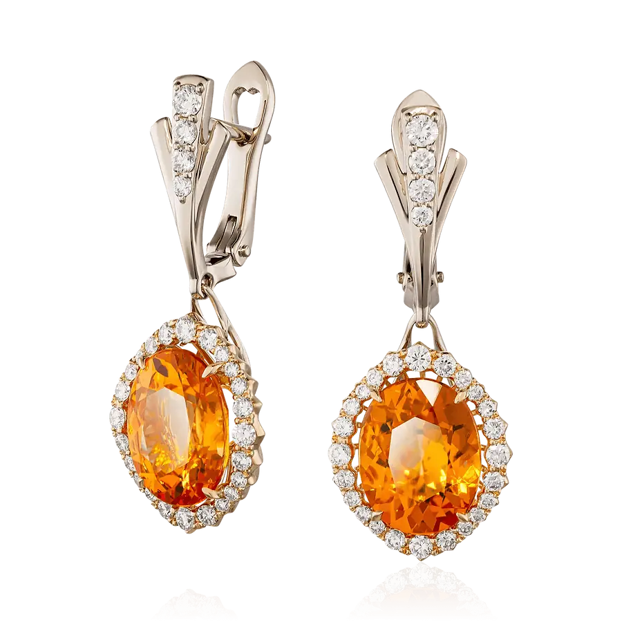 Серьги с бриллиантами из комбинированного золота 750 пробы, фото № 1
