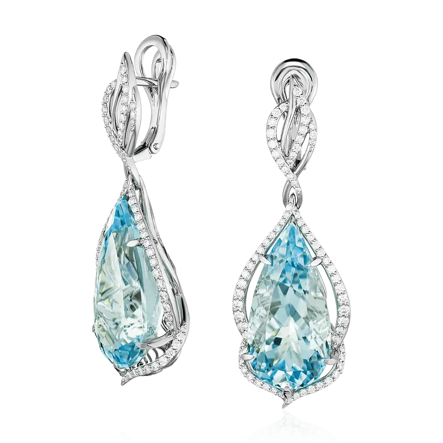 Серьги с аквамарином, бриллиантами из белого золота 750 пробы, фото № 1