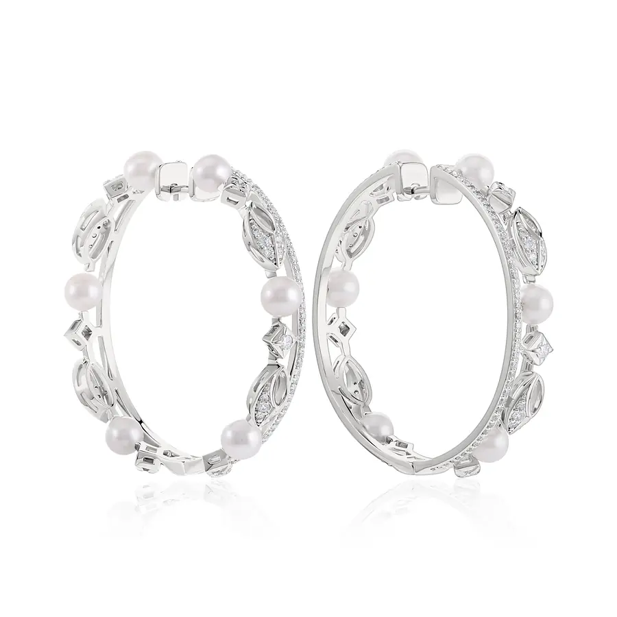 Серьги с бриллиантами, жемчугом из белого золота 585 пробы, фото № 2
