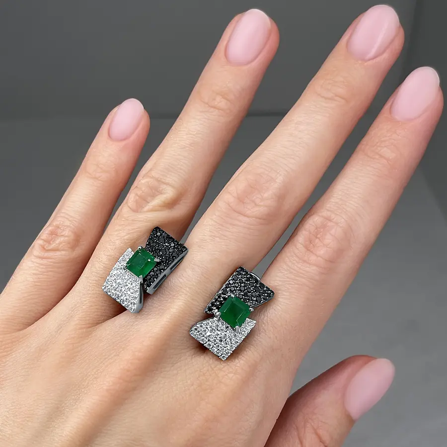 Серьги с изумрудом, бриллиантами из белого золота 585 пробы, фото № 4