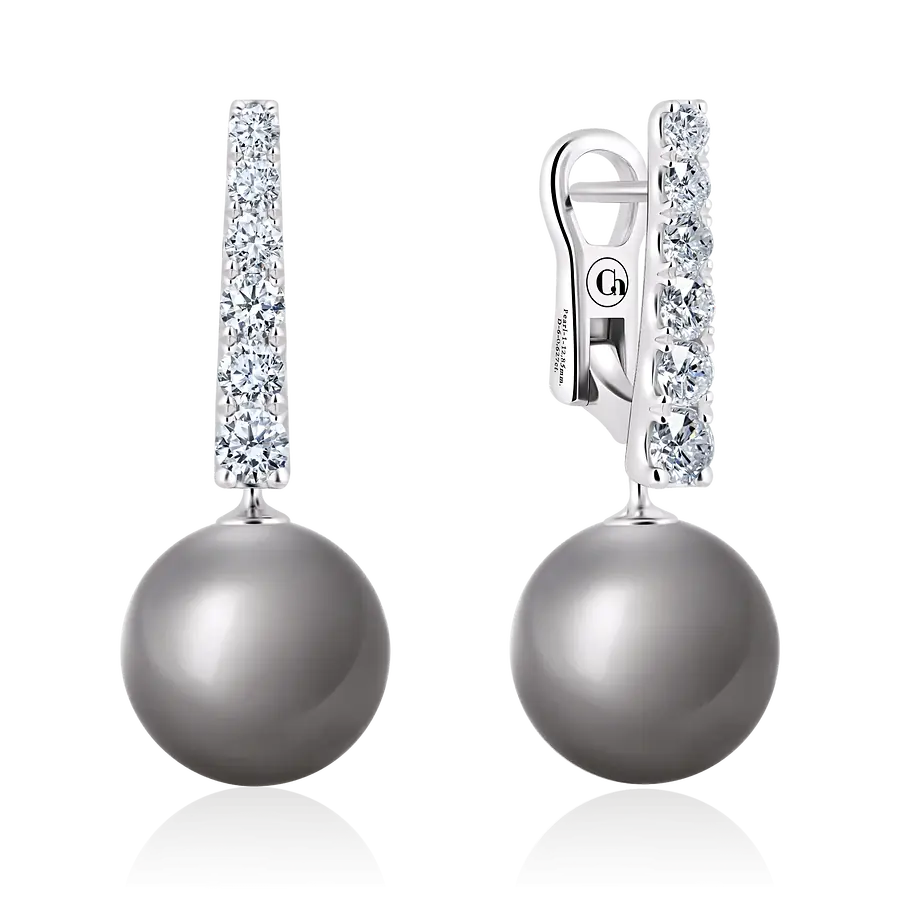 Серьги с жемчугом, бриллиантами из белого золота 750 пробы, фото № 1