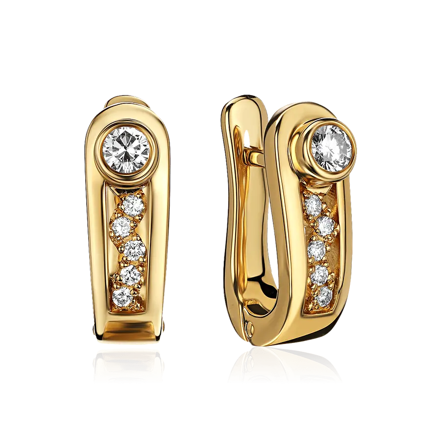 Серьги с бриллиантами из желтого золота 750 пробы, фото № 1