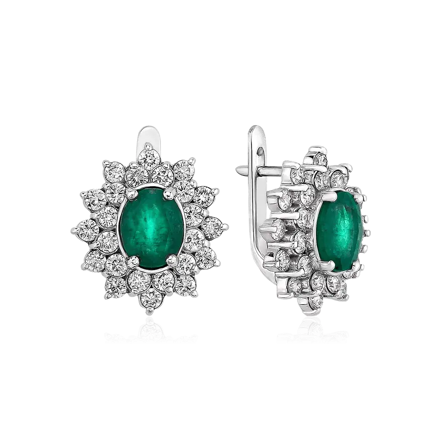Серьги с изумрудом, бриллиантами из белого золота 585 пробы, фото № 1