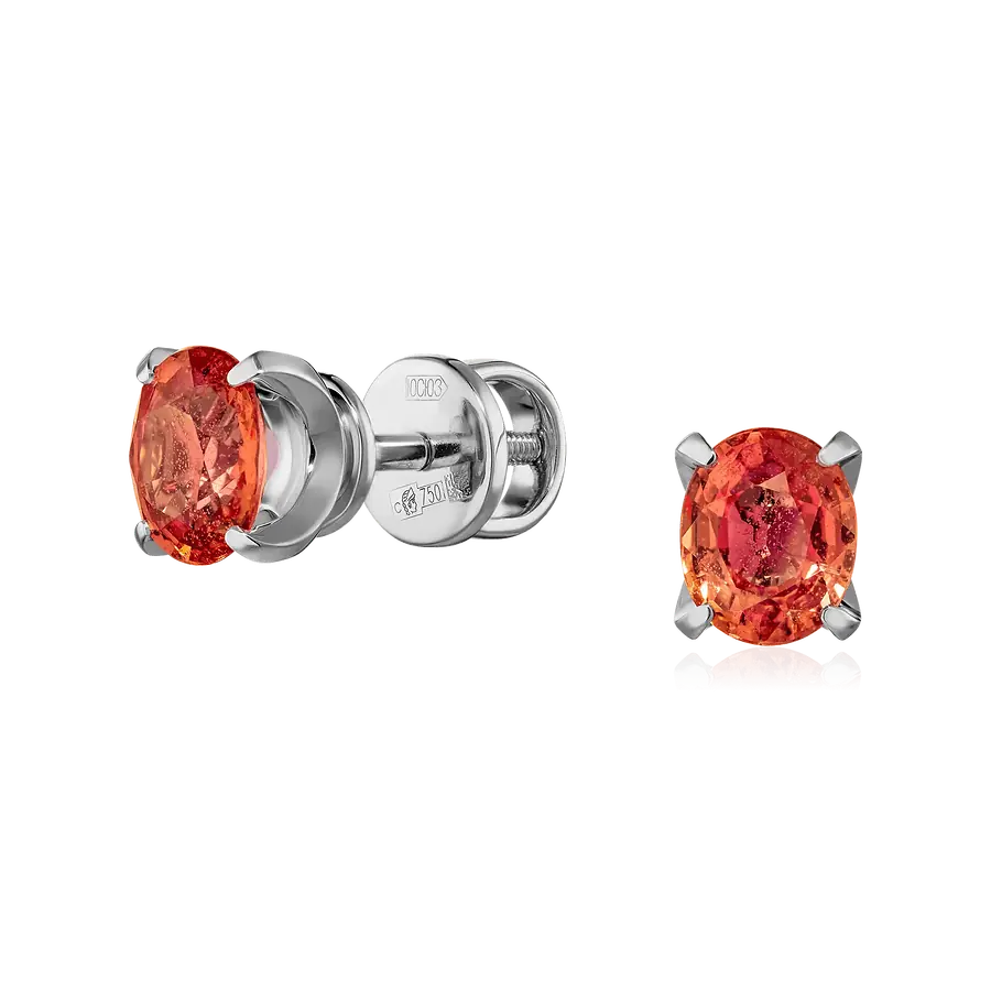Серьги с сапфиром Падпараджа из белого золота 750 пробы, фото № 1