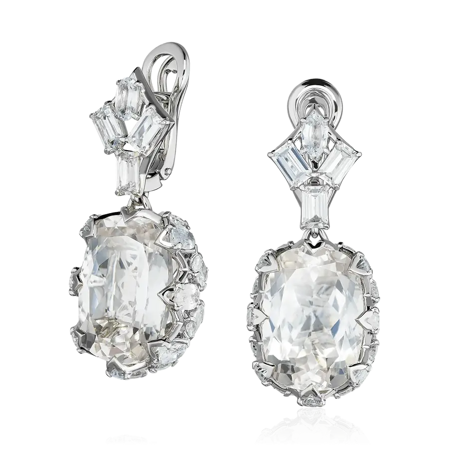Серьги с данбуритом, сапфиром из белого золота 585 пробы, фото № 1