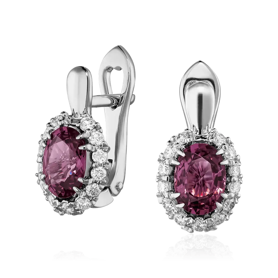 Серьги с шпинелью, бриллиантами из белого золота 585 пробы, фото № 1