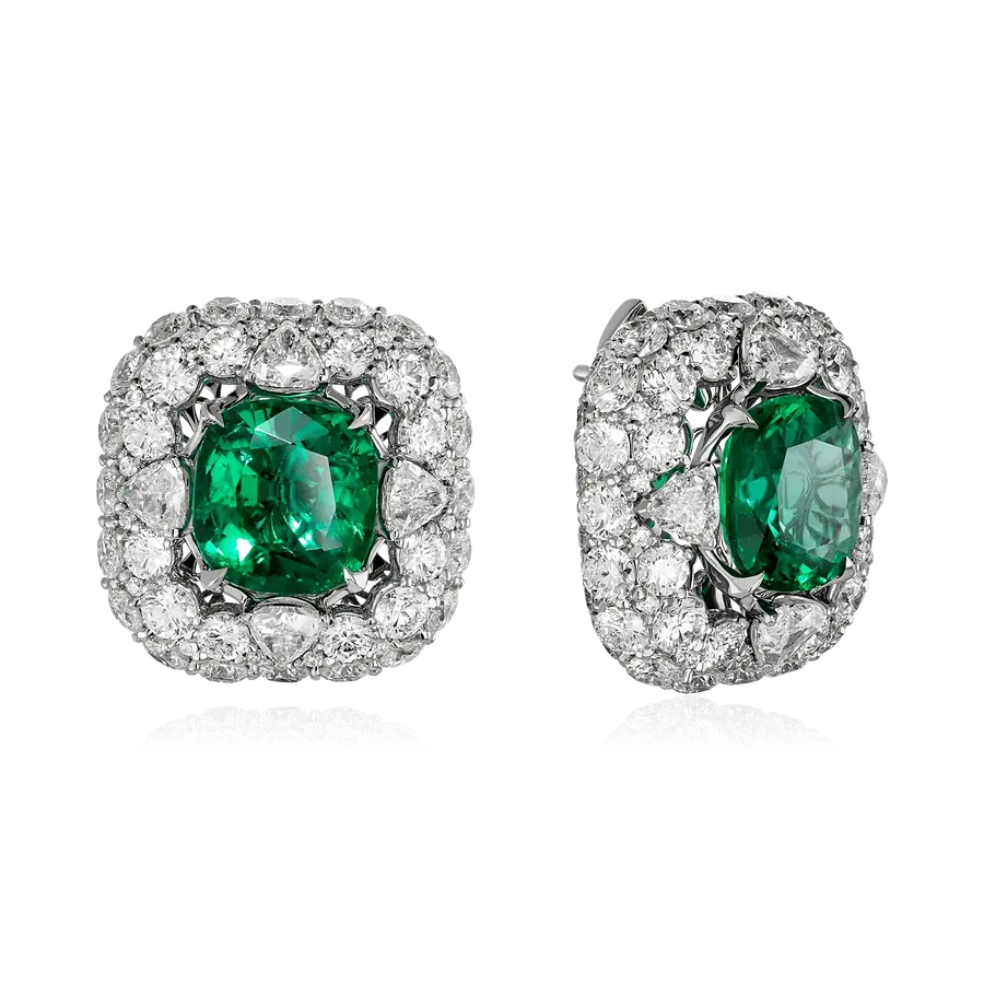 Серьги с изумрудом, бриллиантами из белого золота 750 пробы, фото № 1
