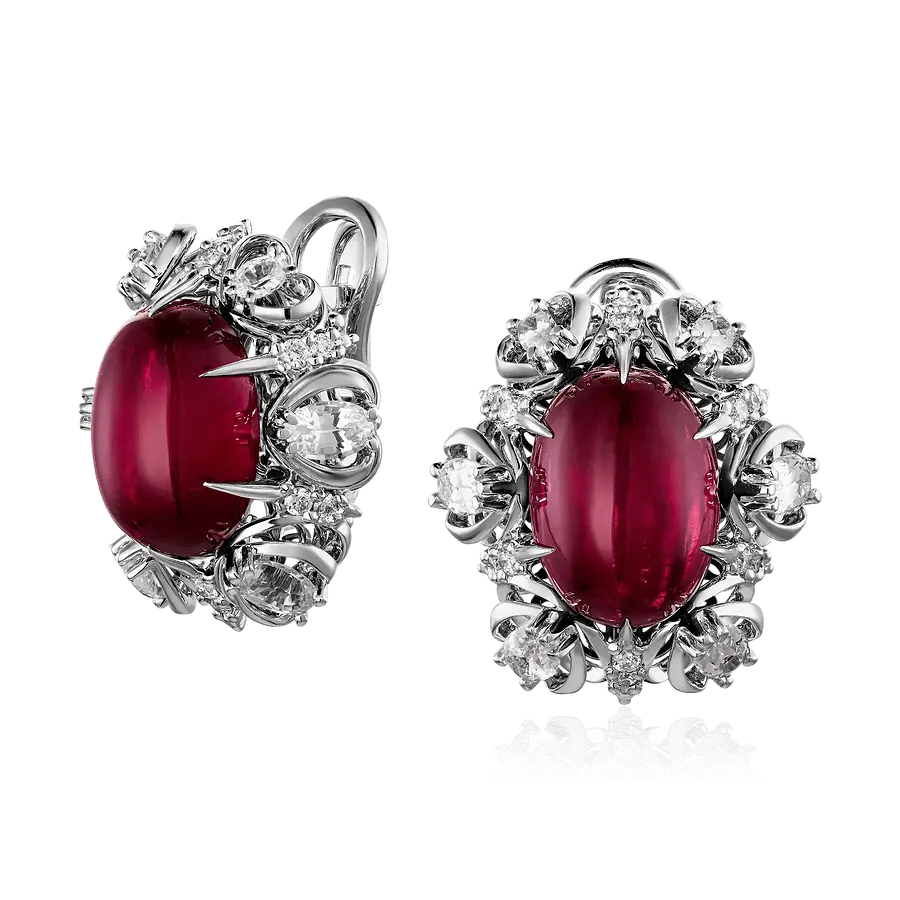 Серьги с сапфиром, турмалином, бриллиантами из белого золота 585 пробы, фото № 1